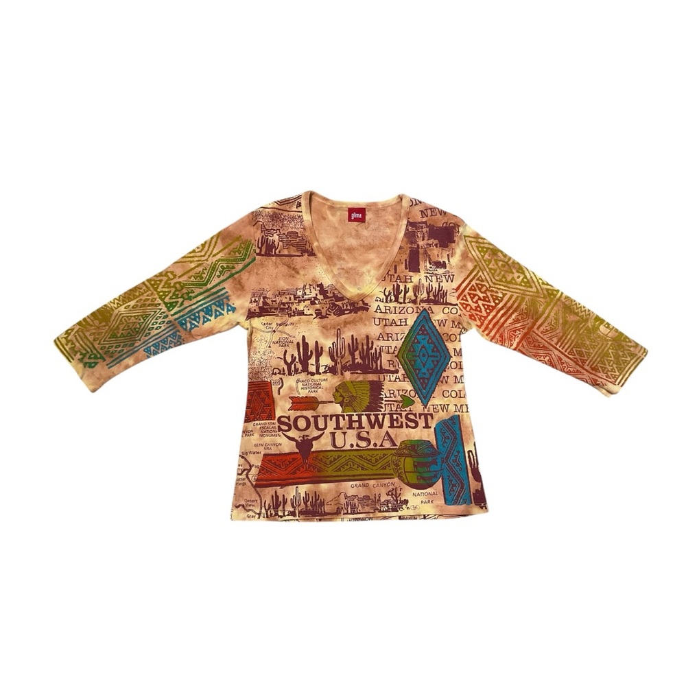 Glima Southwest Graphic Top Womens Cotton Boho Desert Print